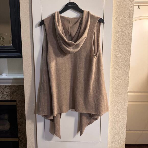 Joie Women’s Cleopatra Cashmere Open Sleeveless Hooded Cardigan Vest Beige Small - Picture 4 of 7